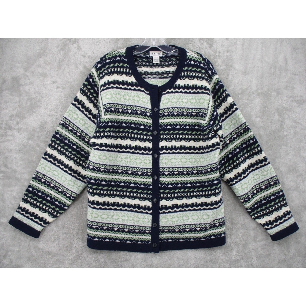 SKYR Sweater Womens Large Nordic Shetland Wool Cardigan Button Front Chunky Knit